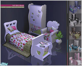 Sims 2 — FOF Girls Room by Sunair — 1 mesh set (lightwood) and 5 recolor sets (black, blue, darkwood, nature and white).