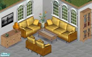 Sims 1 — Orange Livingroom by Secret Sims — Includes: Bookcase, Chair, Loveseat, Sideboard, Sofa, Coffee Table 