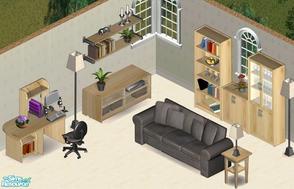Sims 1 — My Livingroom by Secret Sims — Includes: Bookcases(2), Desk, Lamp, Display Case, Floor Lamp, Chair, Sideboard,
