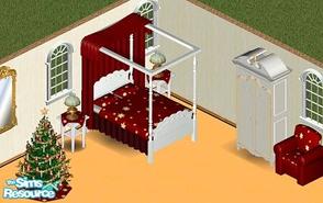 Sims 1 — Christmas Bedroom by Secret Sims — Includes: Bed, Chair, Table, Christmas Tree