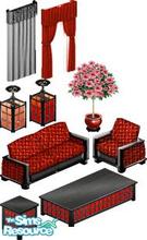Sims 1 — R&B Living Room by STGuy — Includes: Curtains(2), Endtable, Coffeetable, Loveseat, Chair, Ceiling Lamp,