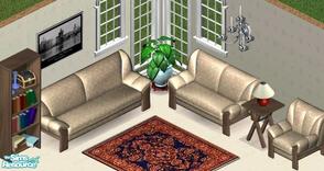 Sims 1 — Beige Leather Sofa Set by Secret Sims — Includes: Bookcase, Endtable, Sofa, Loveseat, Chair