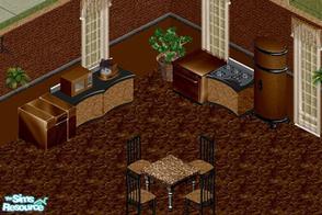 Sims 1 — Chocolate Kitchen Set by Steffieb — Includes: Chair, Counter, Dishwasher, Food Processor, Fridge, Microwave,