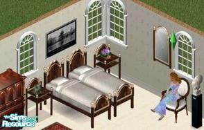 Sims 1 — Dark Baron Bedroom by Secret Sims — Includes; Bed, Endtable, Chair, Mirror