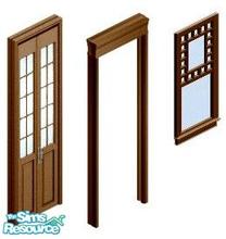 Sims 1 — Cherry Wood Build Set by Steffieb — Includes: Door, Door frame, Window