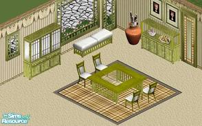 Sims 1 — Avocado Dining set by Raveena — Includes: Breakfront, China Cabinet, Chair, Door, Paintings(2), Windows(3),