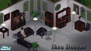 Sims 1 — Docent Livingroom by Secret Sims — Includes: Bookcases(4), Endtables(3), Office Chair, Sofa, Chair, Table