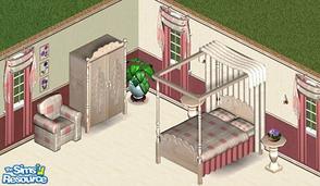 Sims 1 — Maple Pink Bedroom by Secret Sims — Includes: Chair, Bed, Armoire, Endtable, Curtain