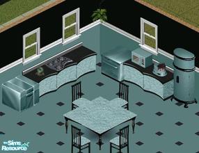 Sims 1 — Seaside Green Kitchen by Steffieb — Includes: Chair, Counter, Dishwasher, Food Processor, Fridge, Microwave,