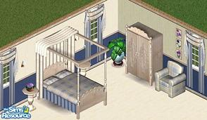 Sims 1 — Maple Blue Bedroom by Secret Sims — Includes: Bed, Chair, Curtain, Armoire, Endtable
