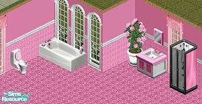Sims 1 — Pink Fantasy Bathroom by Steffieb — Includes: Counter, Flowers, Medicine Cabinet, Shower, Sink, Toilet, Tub