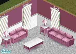 Sims 1 — Elegant Pink Living Room by Steffieb — Includes: Coffee Table, Endtable, Sofa, Loveseat, Lamp