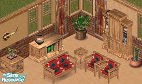 Sims 1 — Mexi Light Livingroom by Secret Sims — Includes: Armchair, Sofa, Sidetable, Cabinet, Endtables(2)