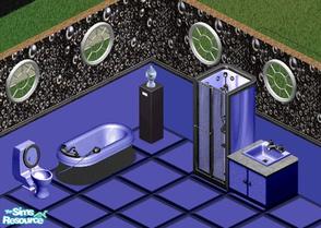 Sims 1 — Deep Blue Bathroom by Steffieb — Includes: Sink, Counter, Shower, Toilet, Tub