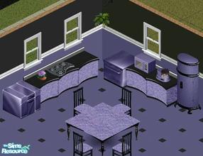 Sims 1 — Royal Purple Kitchen by Steffieb — Includes: Counter, Chair, Dishwasher, Foodprocessor, Fridge, Mircowave,