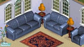 Sims 1 — Blue Leather Sofa Set by Secret Sims — Includes: Sofa, Loveseat, Chair