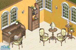Sims 1 — Grandma Dark Study by Secret Sims — Includes: Bookcase, Chair, Desk, Endtable, Pedestal