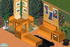 Sims 1 — Satin Wood Study Part 2 by NeedForSims — Includes: Coffee Table, Loveseat, Chair, Table, Endtable