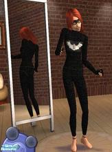 Sims 2 — Halloween bat girl by buntah — Black body suit with fingerless gloves, ankle bracelets, and a bat.