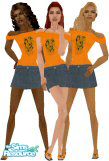 Sims 1 — Dragon Skirt by Birbir — A denim miniskirt with a orange shirt. All skintones, no heads.
