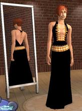 Sims 2 — Halloween Party Gown by buntah — Black velvet gown with pumpkin trim.