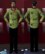 Sims 2 — Halloween Webshirt by Carrigon — A glow in the dark spiderweb pattern with a pumpkin on the shoulder. Adult