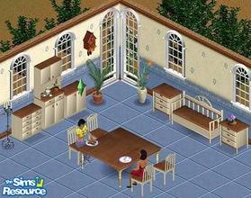 Sims 1 — Farmer Dining Room by Secret Sims — Includes: Cabinet, Endtables(3), Chair, Sofa, Dining Table