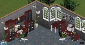 Sims 1 — Director Study by Secret Sims — Includes: Cabinets(2), Bookcase, Lighting(5), Desk, Chair, Endtable Cabinet,