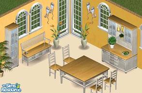 Sims 1 — Countryside Light Dining Room by Secret Sims — Includes: Cabinet, Display Case, Dining Chair, Loveseat, Dining