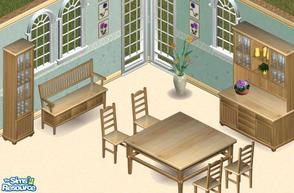 Sims 1 — Countryside Wooden Dining Room by Secret Sims — Includes: Cabinet, Display Case, Dining Chair, Dining Table,