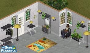 Sims 1 — Entrance Hallway by Secret Sims — Includes: Dresser, Floor Lamp, Flower Planter, Mirror Bench, Table Lamp,