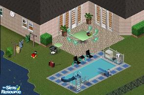 Sims 1 — Poolside Set by STP Carly — Includes: BBQ, Clothes Line, Diving Board, Pool Equipment, Fruit Bowl Food