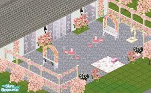 Sims 1 — Rosette Patio set by Raveena — Includes: Bench, Dining Chair, Dining Table, Lattice, Picnic Basket, Plant, Rose