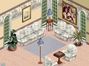 Sims 1 — Floral Livingroom by victoriamayorofthetown — Includes: Sofa, Chair, Loveseat, Paintings(2), Rug, Floor Lamp,