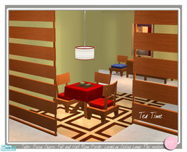 Sims 2 — Tea Time by DOT — Tea Time. Two Hanging Wall Divides Full and Half. Chair, Table, Large Low Ceiling Lamp. Sims 2