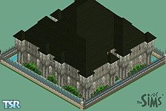 Sims 1 — Gondar Castle by Aaron_of_Minneapolis — A castle with moat and raised basement. Unfurnished, except for kitchen