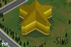 Sims 1 — Star-Shaped House by Allison Greene — Two levels, furnished with standard bath fixtures, kitchen appliances,