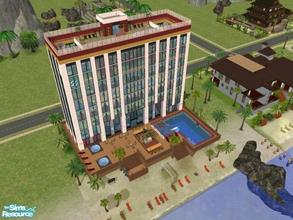 Sims 2 — Aquatica Beach Hotel by Kylejh15 — Beach hotel with 8 floors, as well as an extra 2 floors serving as rooftops.