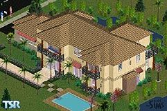 Sims 1 — Wooden Summerhouse by Jochum — A beautiful riverviewed summerhouse. A garage, a pool, a living room, a kitchen,
