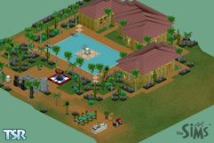 Sims 1 — Tiki Beachhouse by Pinkiy — A lovely tiki beach house with a pool, an outdoor disco, bbq/dinner-terrace and a